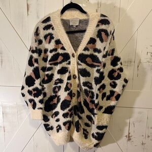 Hayden Leopard Eyelash Cardigan Cream Blush and Black